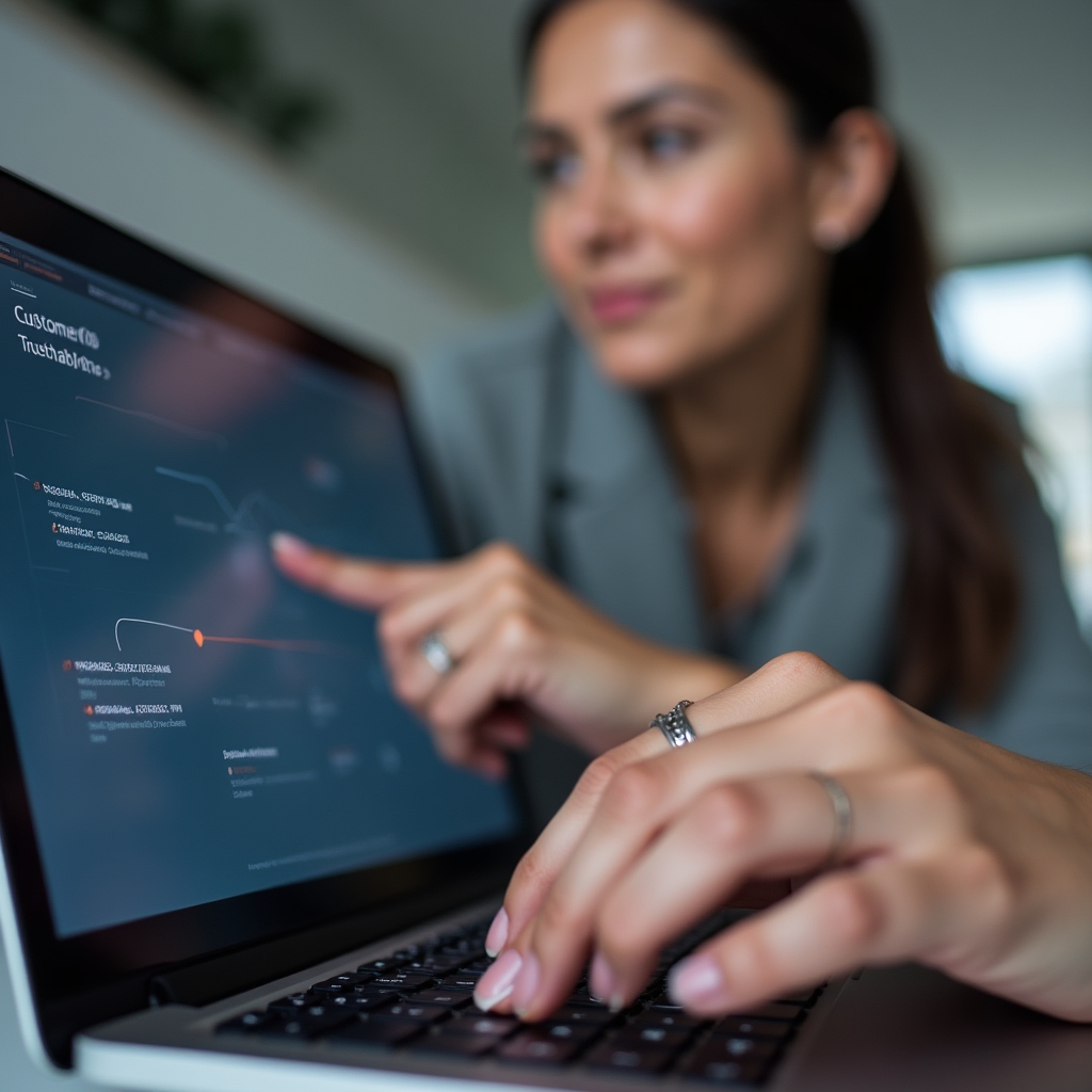 Close-up of an analyst's hands tracing a branching path on a customer journey visualization